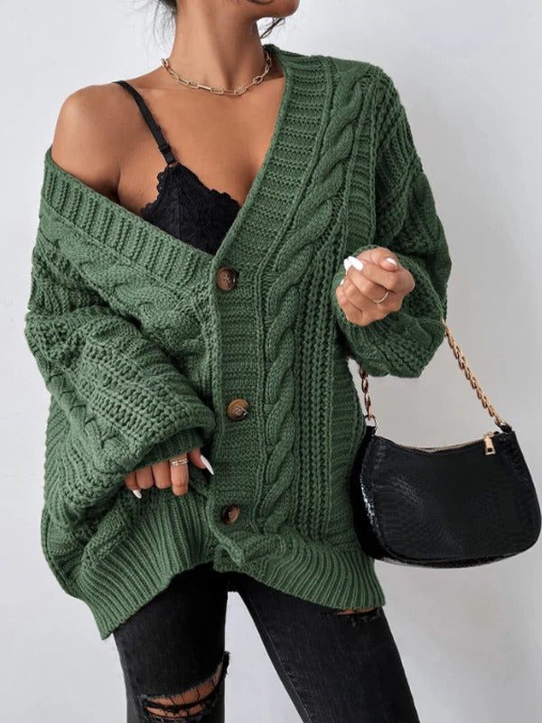 Beatrice | Cable Knit Oversized Cardigan with Button-Up for Women