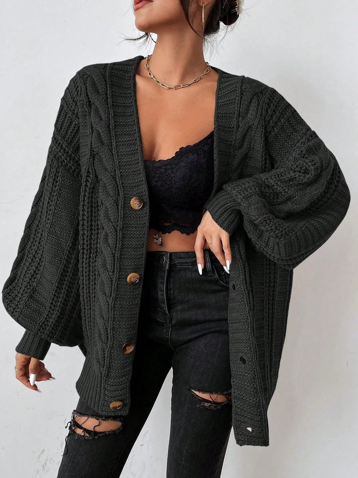Beatrice | Cable Knit Oversized Cardigan with Button-Up for Women