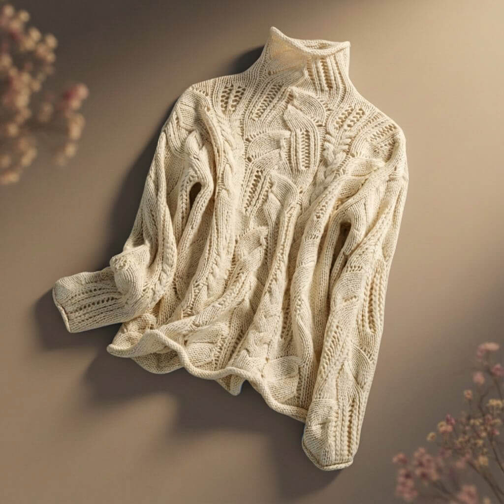 Nora | Womens Merino Wool Blend Patterned Knit Sweater | Hand-Knit, Machine Washable | Baby Blue, Cream and More XS-XL