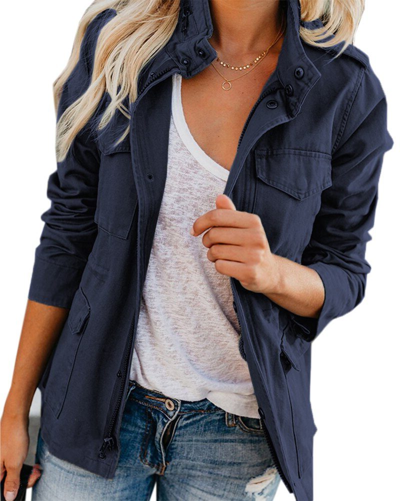 Belinda | Stand Collar Utility Jacket with Welt Pockets for Women