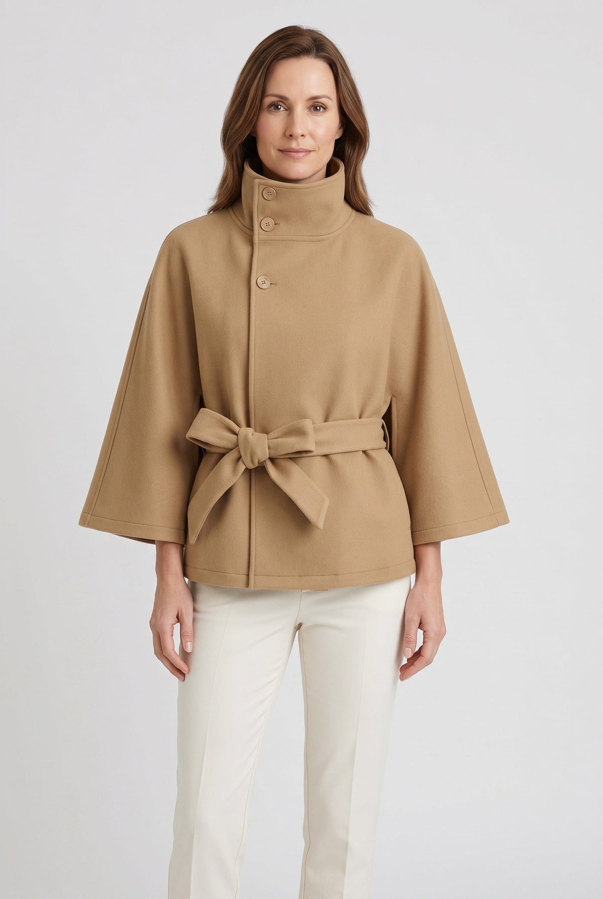 Nika | Cape Jacket with Funnel Neck and Belt for Women