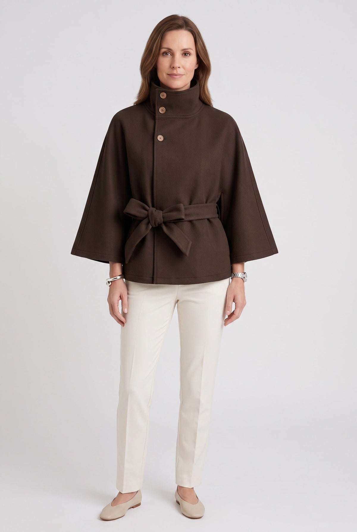 Nika | Cape Jacket with Funnel Neck and Belt for Women