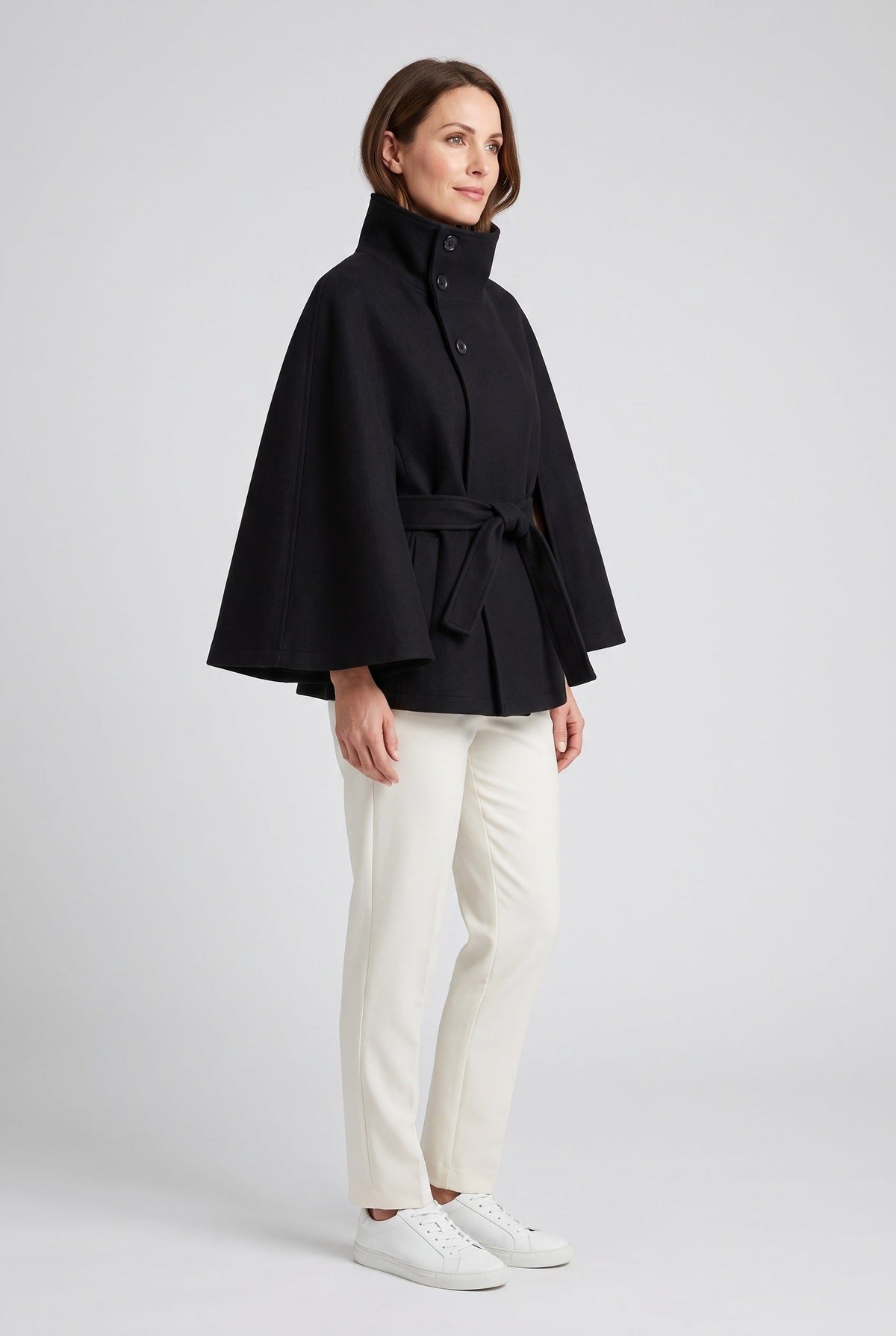 Nika | Cape Jacket with Funnel Neck and Belt for Women