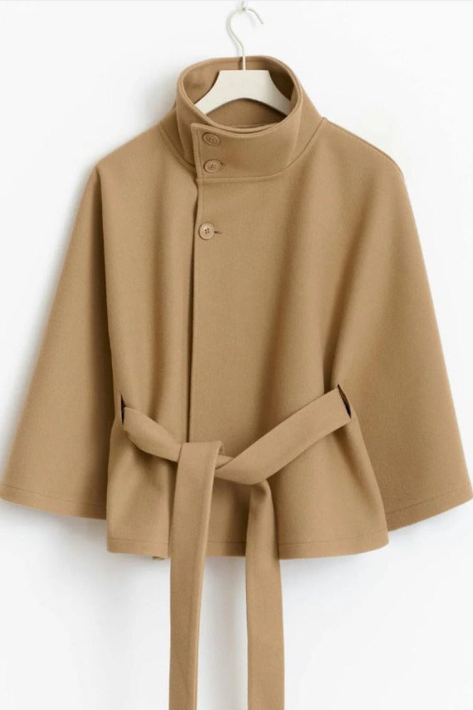 Nika | Cape Jacket with Funnel Neck and Belt for Women