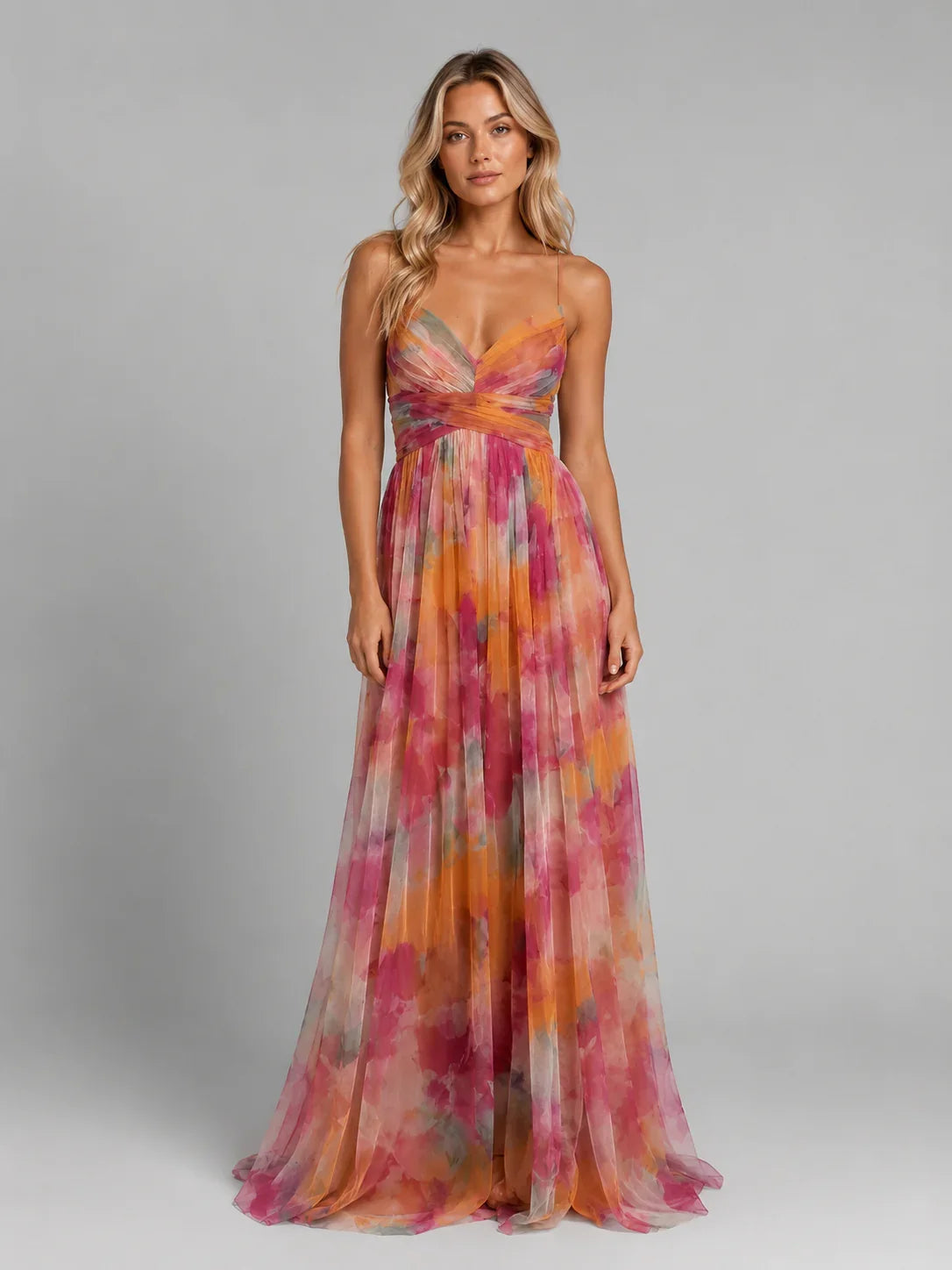 Beth | V-Neck Floral Occasion Maxi Dress with Criss Cross Back