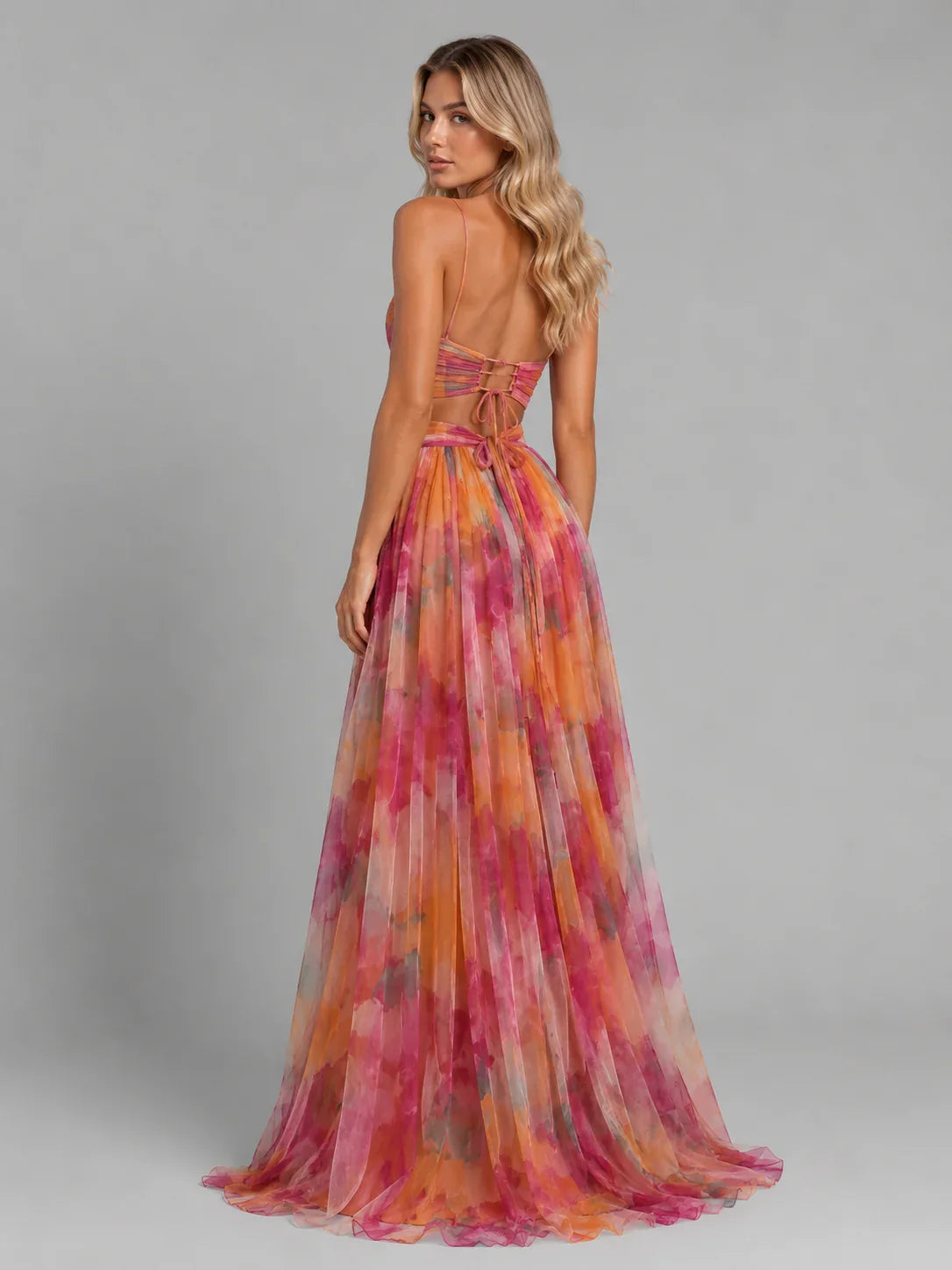 Beth | V-Neck Floral Occasion Maxi Dress with Criss Cross Back