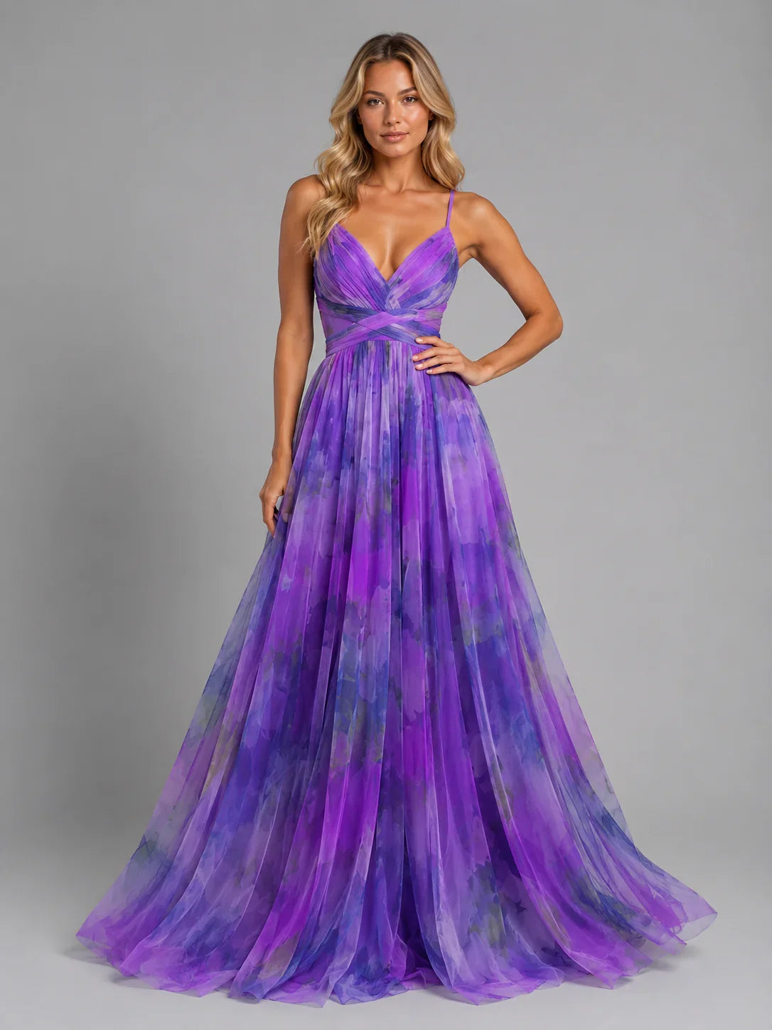 Beth | V-Neck Floral Occasion Maxi Dress with Criss Cross Back
