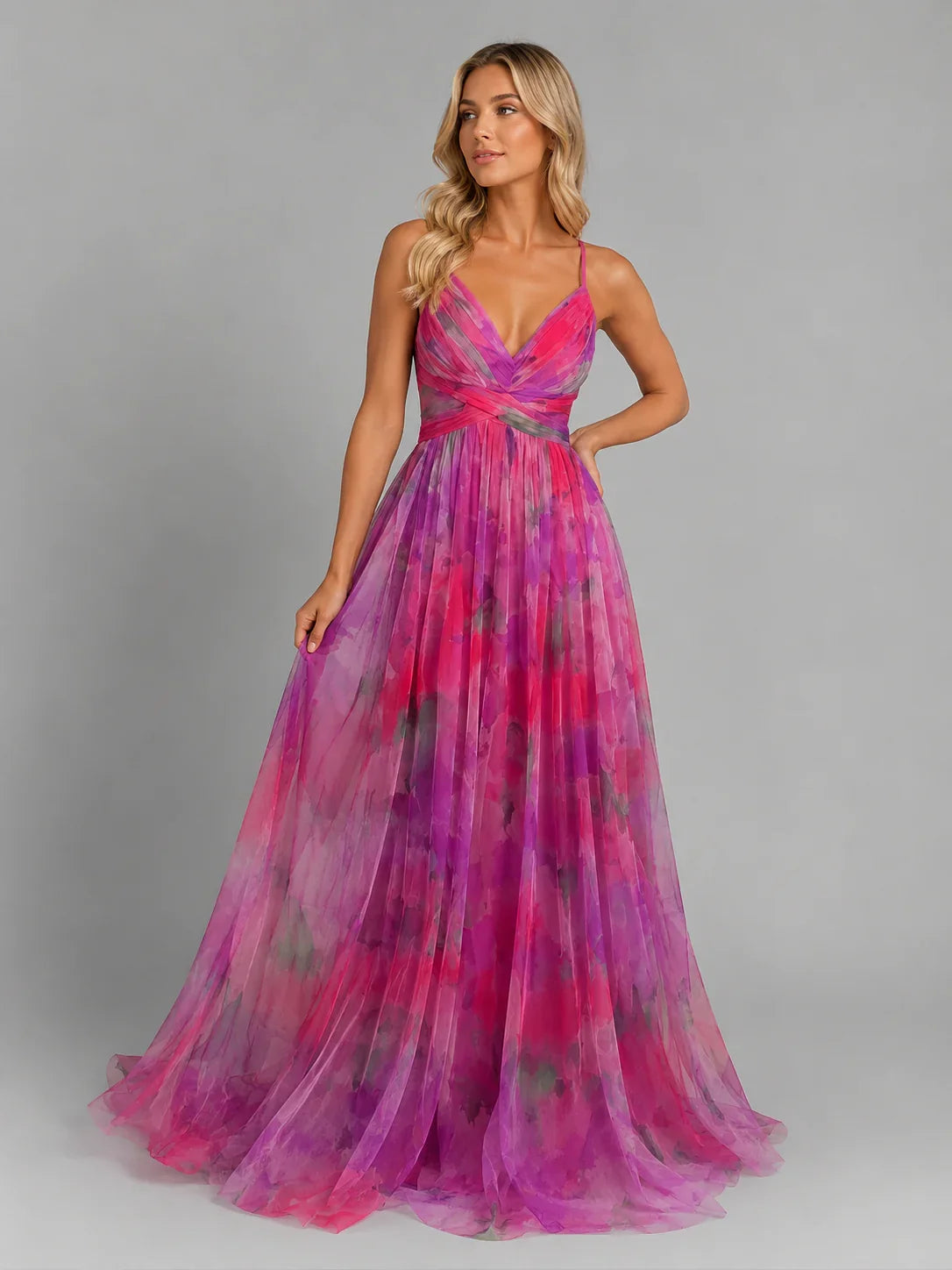 Beth | V-Neck Floral Occasion Maxi Dress with Criss Cross Back