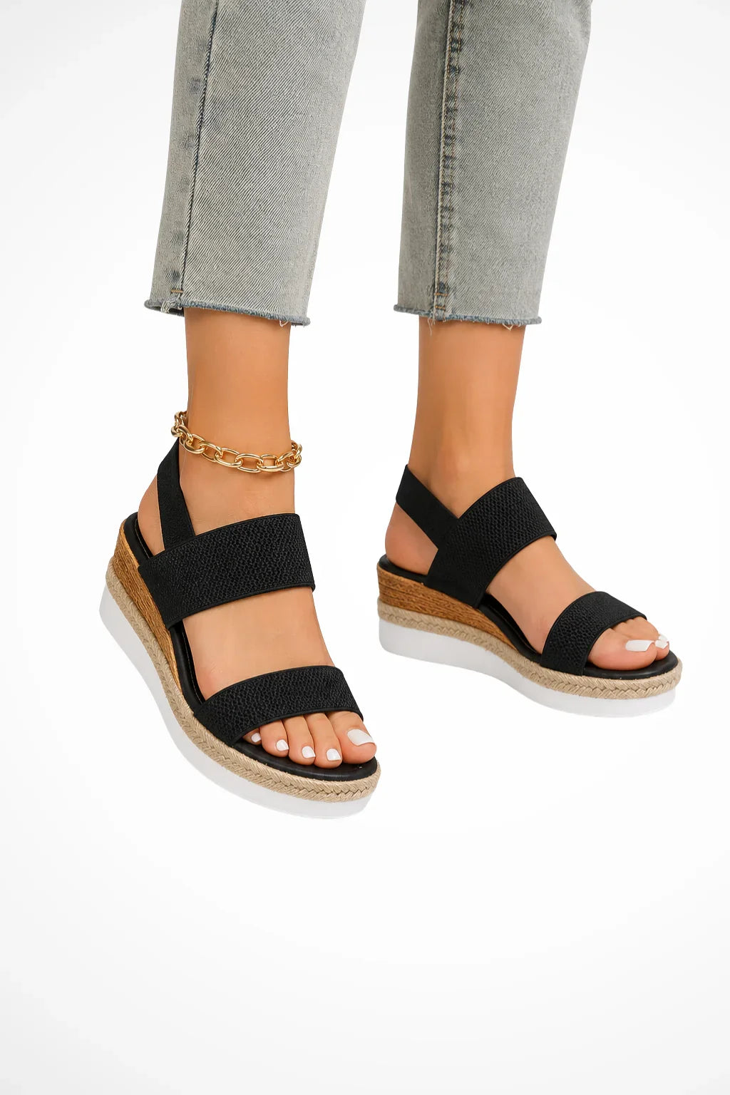 Bethany | Women's Orthopedic Wedge Espadrille Sandals with Elastic and Ankle Strap