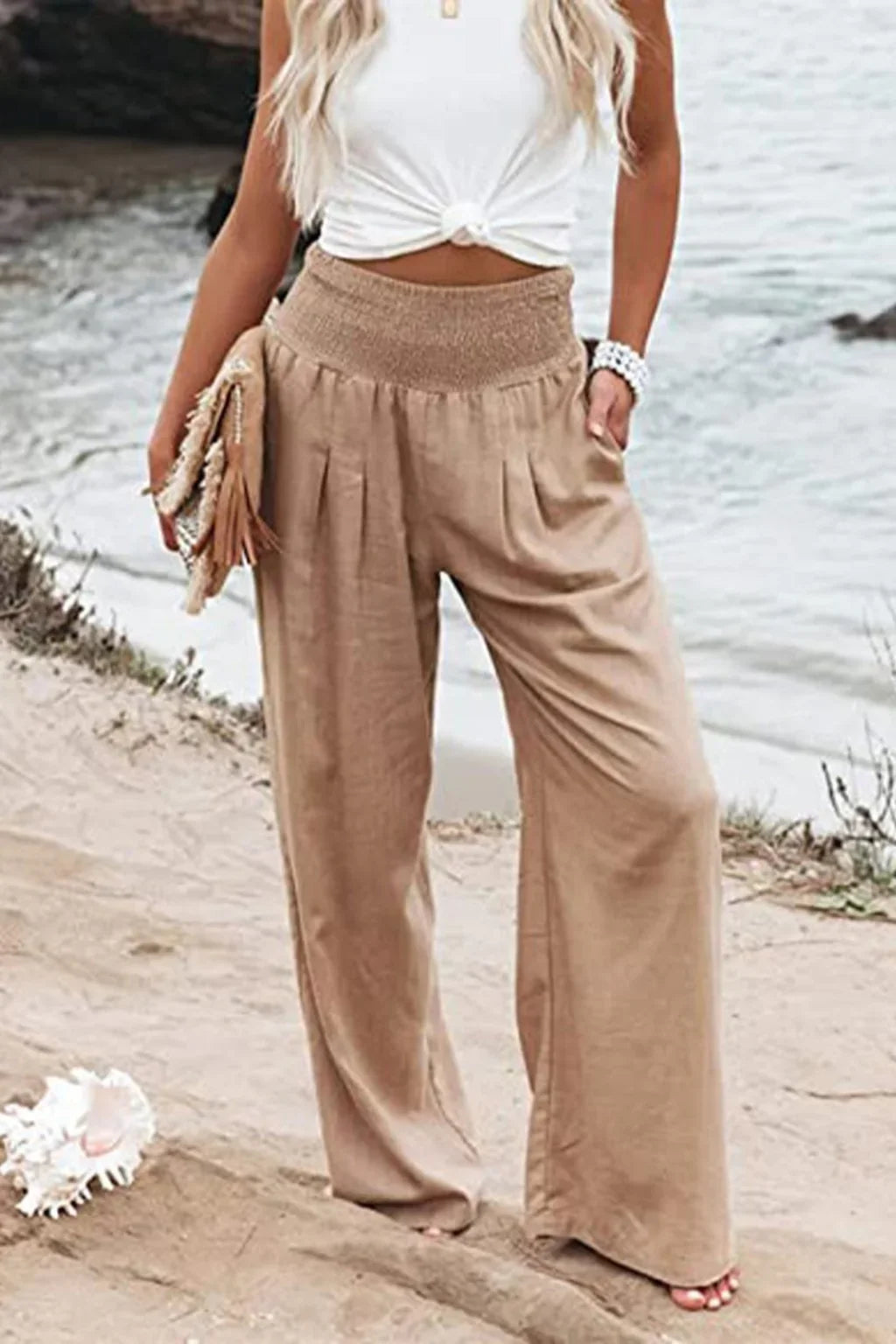 Bethany | Women's Wide Leg Trouser with Elasticated Waist and Side Pockets