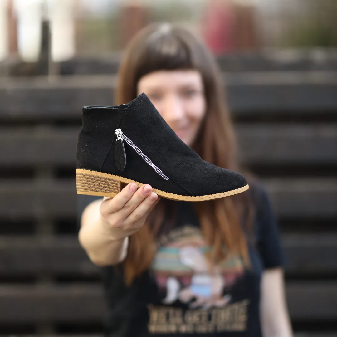 Women's Faux Suede Ankle Boots | Low Block Heel Booties, Side Zip with Tassel Pull for Fall | Size 5.5-10.5, 4 Colors