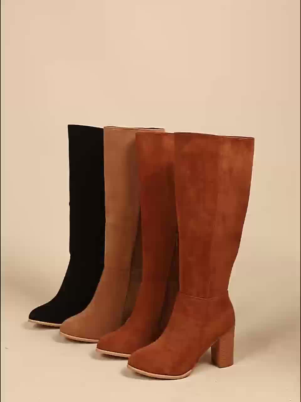 Women's Knee High Boots with Block Heel | Pointed Toe, Side Zip and Tall Shaft for Fall | Size 5.5-10.5, 3 Colors