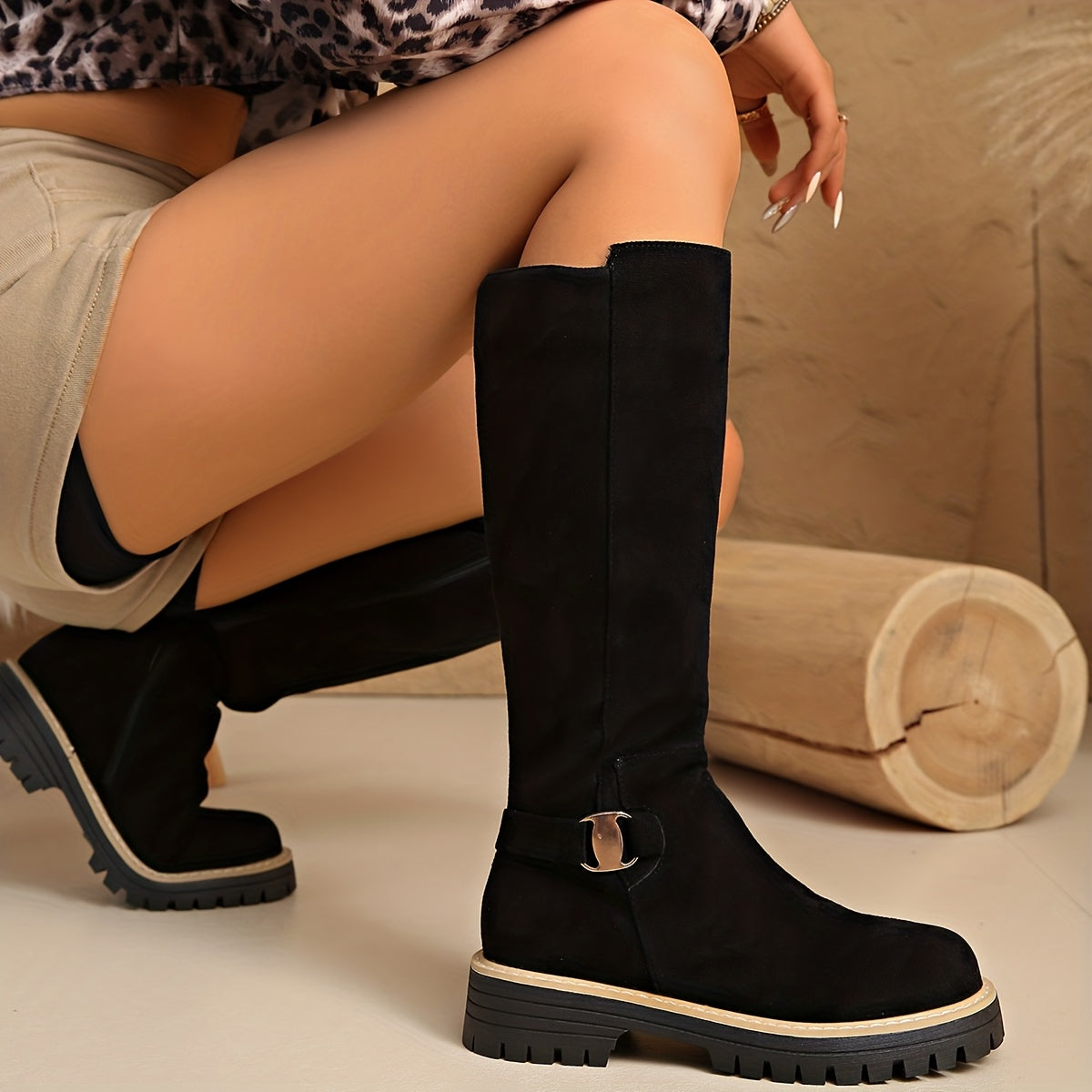 Women's Faux Suede Knee High Boots | Low Block Heel, Lug Sole and Side Zip for Cold Days | Size 5.5-10.5, 3 Colors