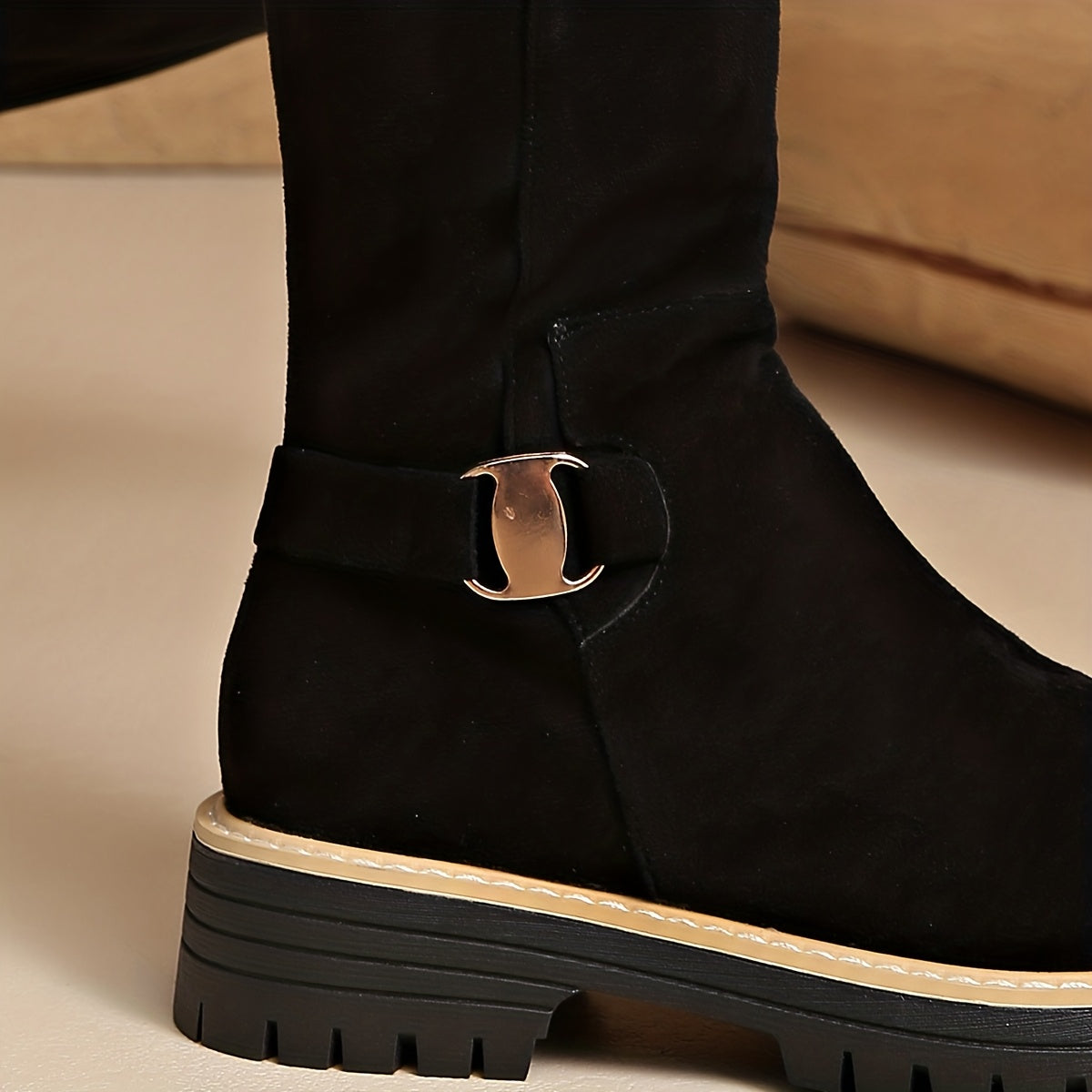 Women's Faux Suede Knee High Boots | Low Block Heel, Lug Sole and Side Zip for Cold Days | Size 5.5-10.5, 3 Colors