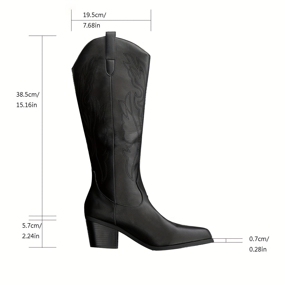 Women's Black Boots with Knee-High Shaft and Block Heel | Size 5-12 | Black