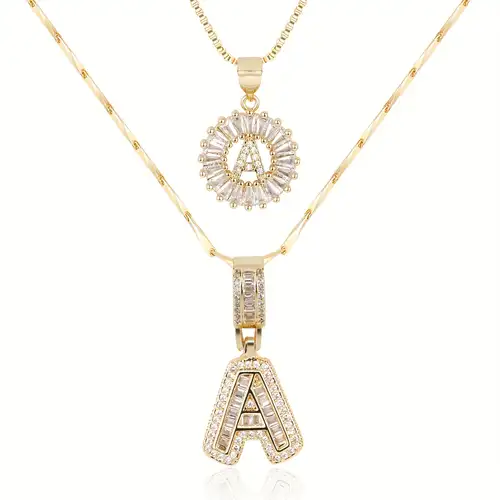 Initial Necklace Set - Pave Letter Gold Pendant Layering Necklaces