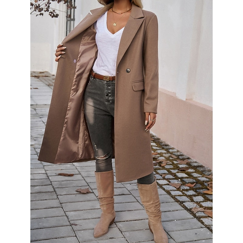 Long Women's Coat with Down Filling and Button Front | Breathable Fabric, Pockets | For Winter | Size S-XL