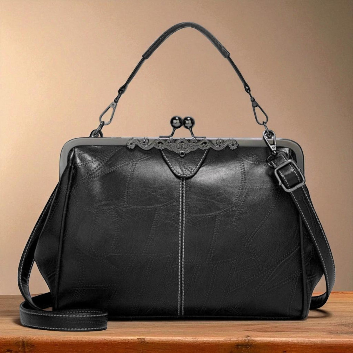 Women's Vintage Frame Handbag with Kiss-Lock Closure