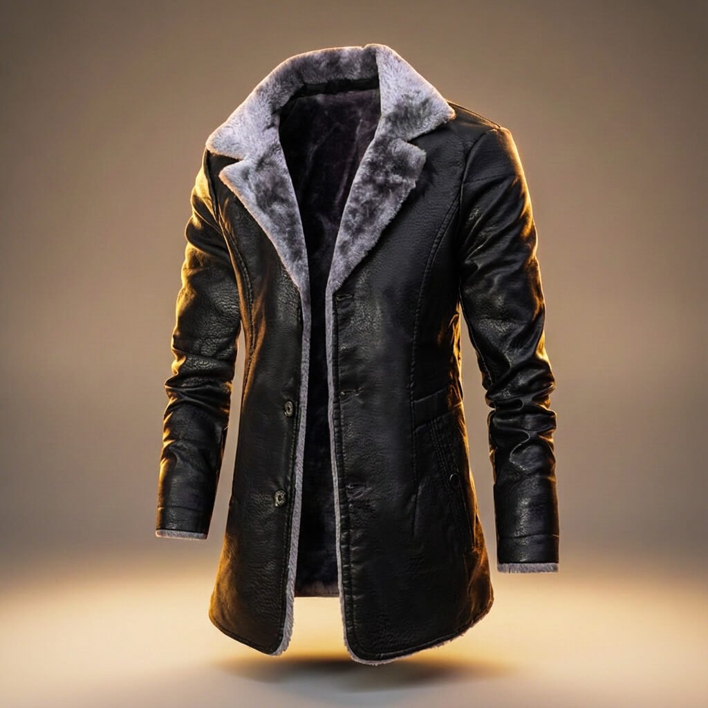 Marshall | Mens Leather Coat with Shearling Lining | Natural Grain Leather, Fully Lined | Oak Brown, Obsidian Black XS-4XL