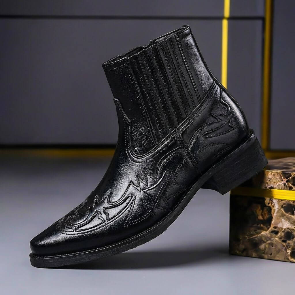 Hawkins | Mens Italian Leather Vintage Boots | Cushioned Insoles, Slip-Resistant Outsole | Cognac Brown, Black US 6-14.5