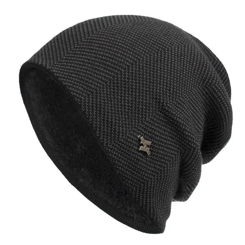 Alex | Unisex Herringbone Knit Beanie with Faux Fur Lining | Windproof, Stretch Slouch Fit | Burgundy, Charcoal and More