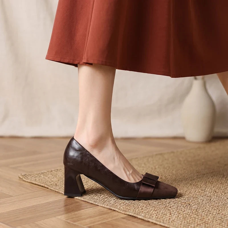 Corinne Bow Block Heel Pumps