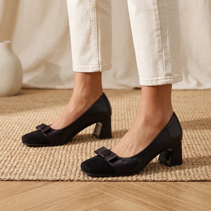 Corinne Bow Block Heel Pumps