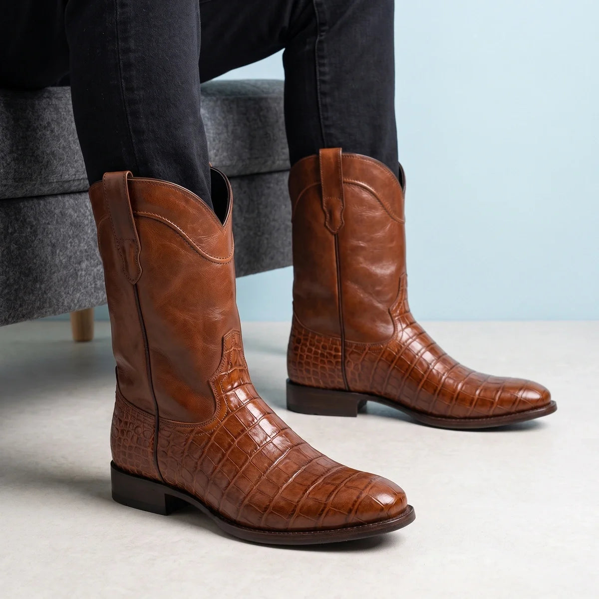Blaise Croc Foot Genuine Leather Pull On Boots