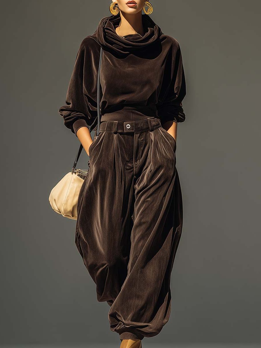 Blanche | Velvet Sweater Dress Set with Wide Leg Pants for Women