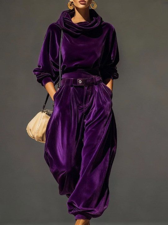 Blanche | Velvet Sweater Dress Set with Wide Leg Pants for Women