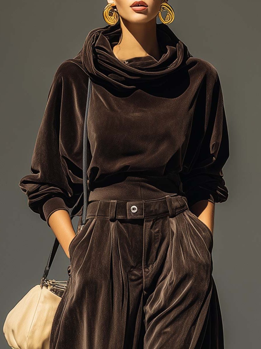 Blanche | Velvet Sweater Dress Set with Wide Leg Pants for Women