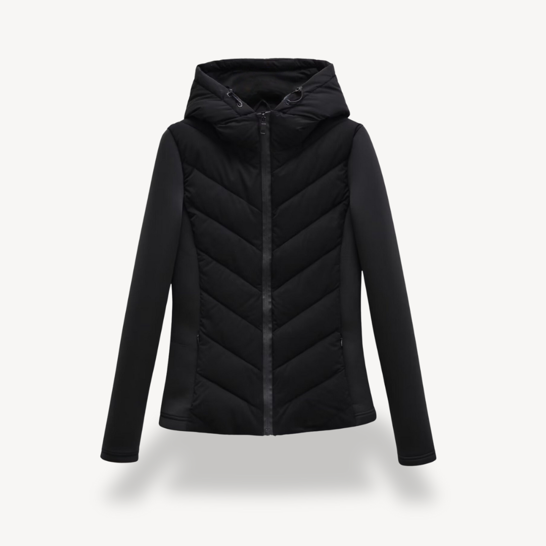 Women's Quilted Hooded Jacket with Chevron Stitch Detail