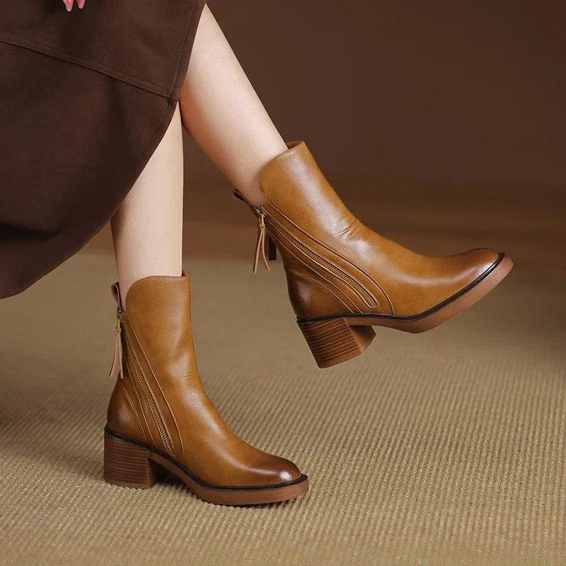 Minka | Block Heel Ankle Boots with Zip for Women