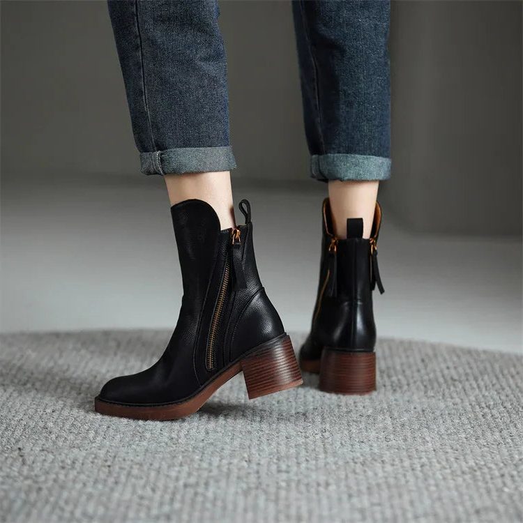 Minka | Block Heel Ankle Boots with Zip for Women