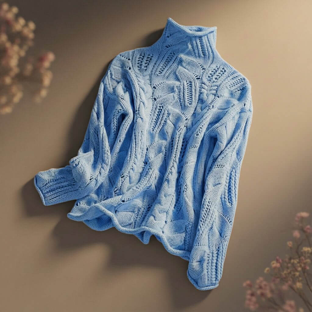 Nora | Womens Merino Wool Blend Patterned Knit Sweater | Hand-Knit, Machine Washable | Baby Blue, Cream and More XS-XL