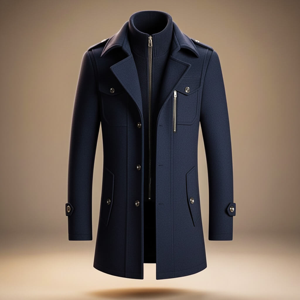 Marco | Mens Virgin Wool Blend Coat | Structured Collar, Chest Pocket, Warm yet Breathable | Brown, Navy and More XS-4XL