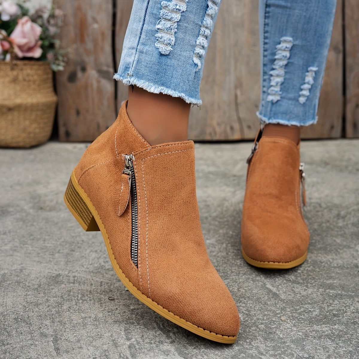 Bluebell | Suede Ankle Boots with Block Heel for Women