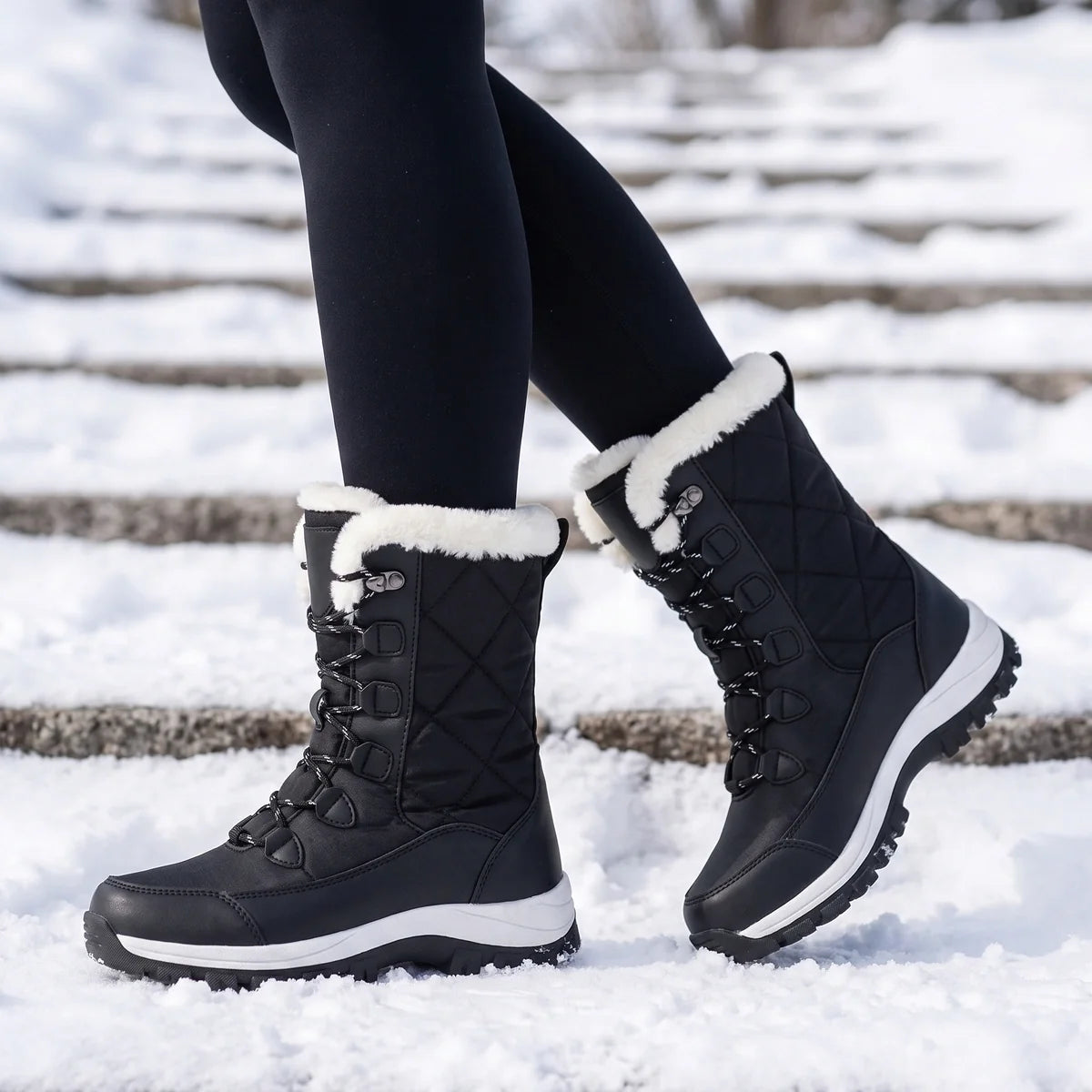 Blythe Fur Cuff Lace Up Snow Boots