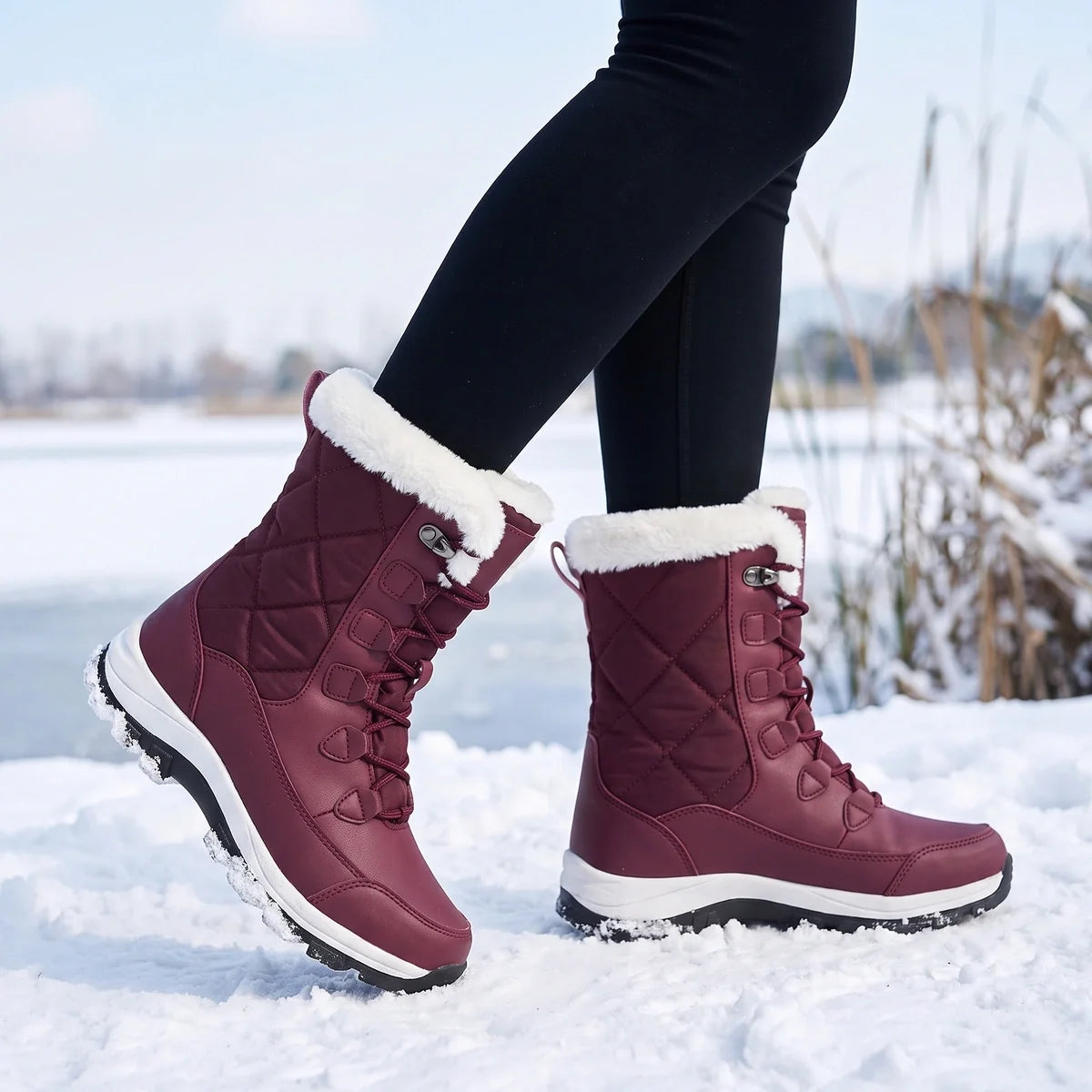 Blythe Fur Cuff Lace Up Snow Boots