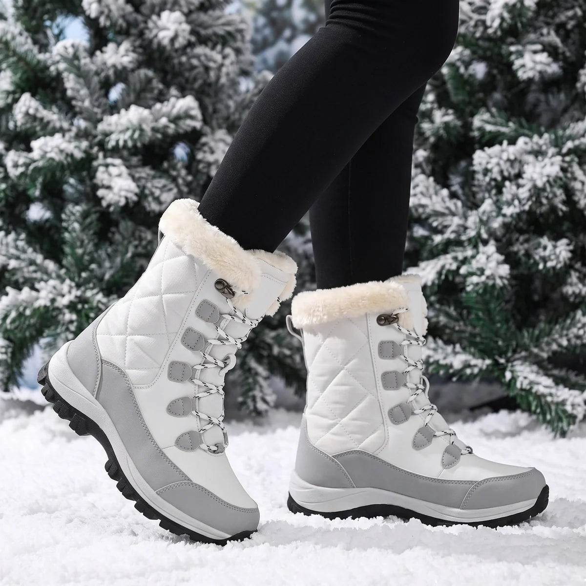 Blythe Fur Cuff Lace Up Snow Boots