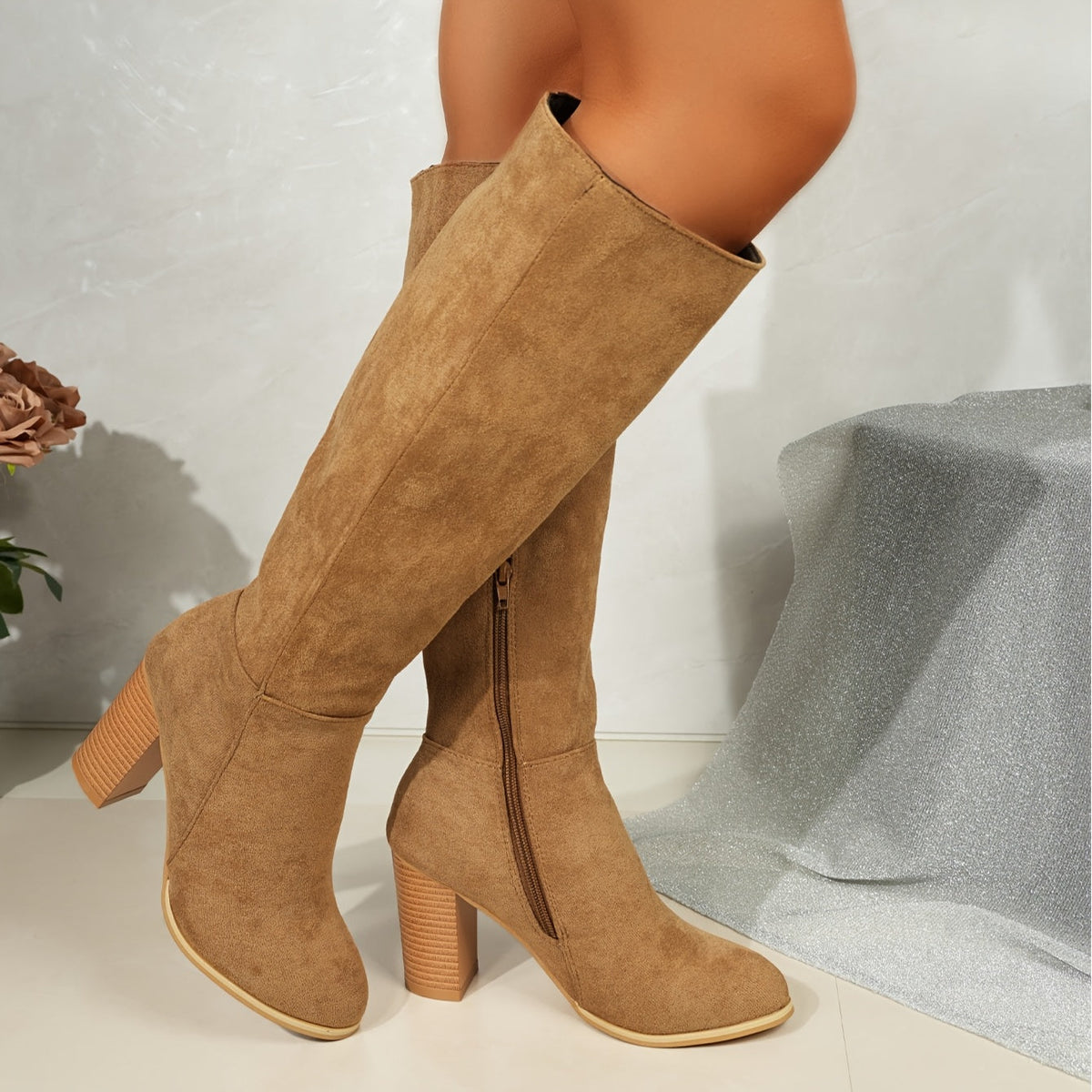 Women's Heeled Boots with Suede and Zip Closure | Size 5.5-12 | Black, Brown, Light Brown