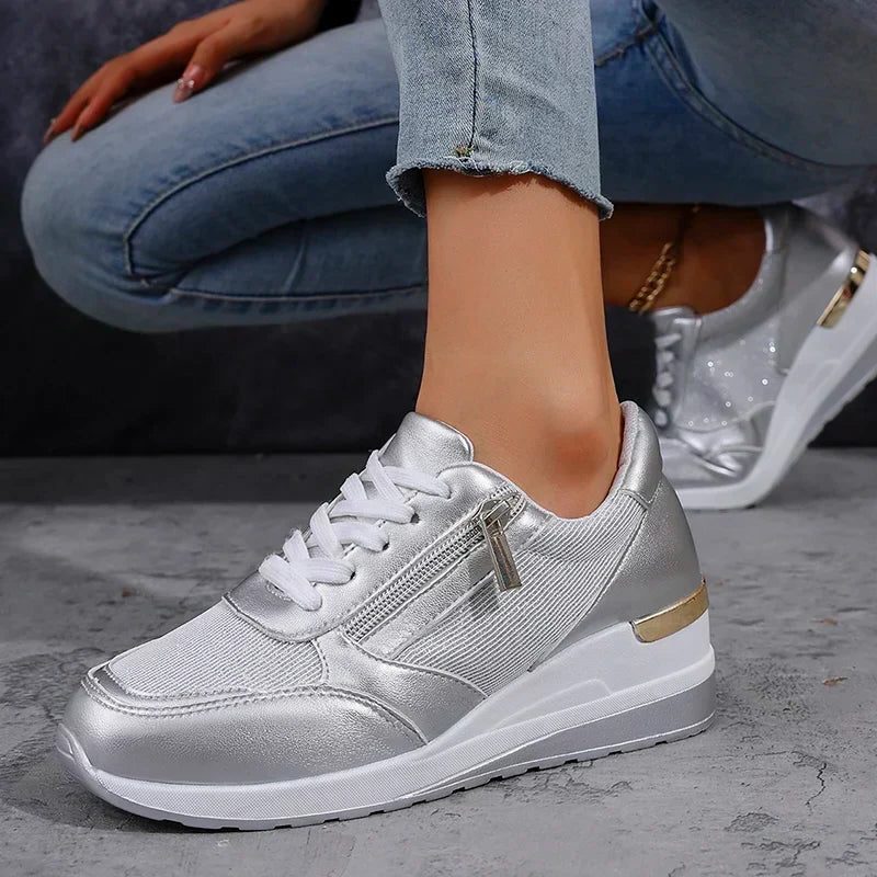 Bonita | Metallic Platform Sneakers with Side Zip for Women