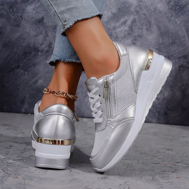 Bonita | Metallic Platform Sneakers with Side Zip for Women