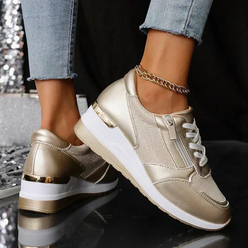 Bonita | Metallic Platform Sneakers with Side Zip for Women