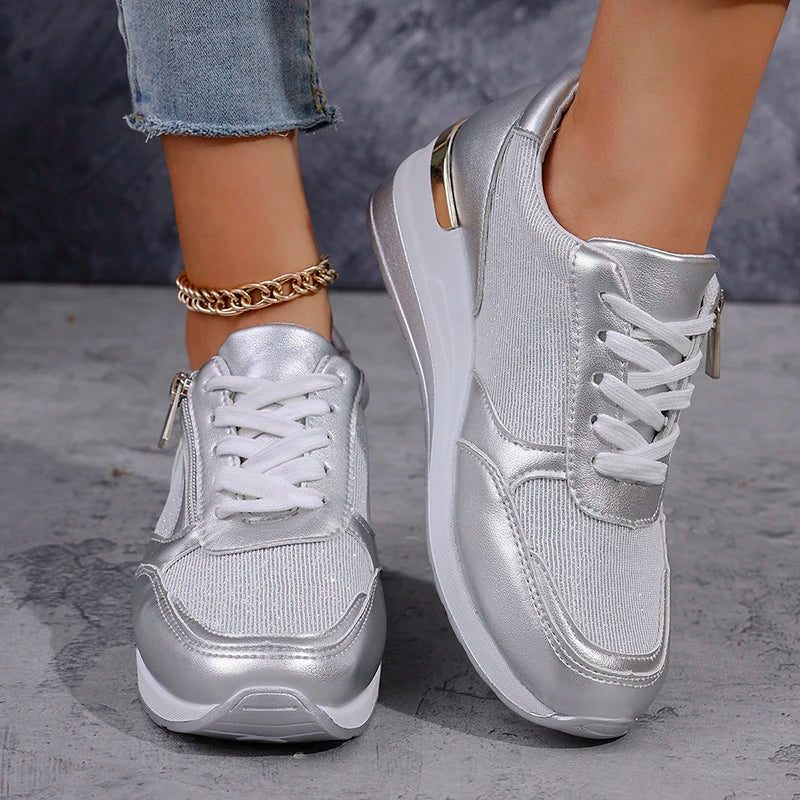 Bonita | Metallic Platform Sneakers with Side Zip for Women