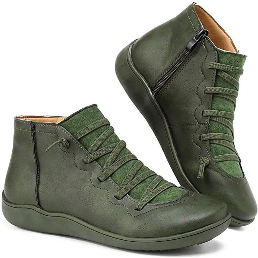 Flat Ankle Boots - Faux Leather Side Zip Women's Boots