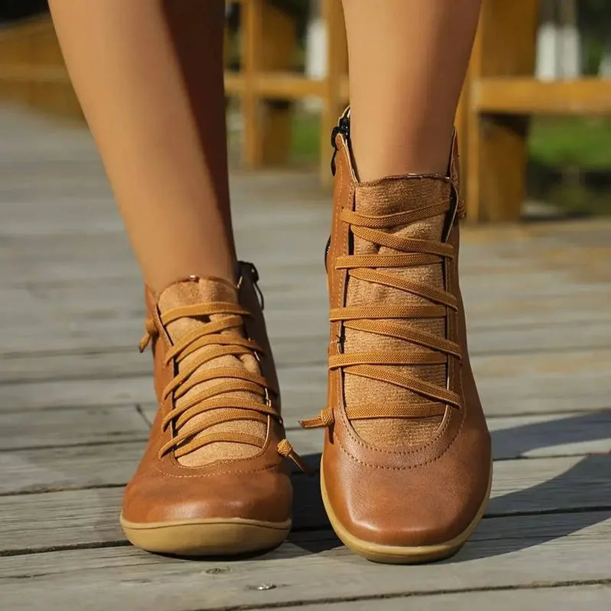 Flat Ankle Boots - Faux Leather Side Zip Women's Boots