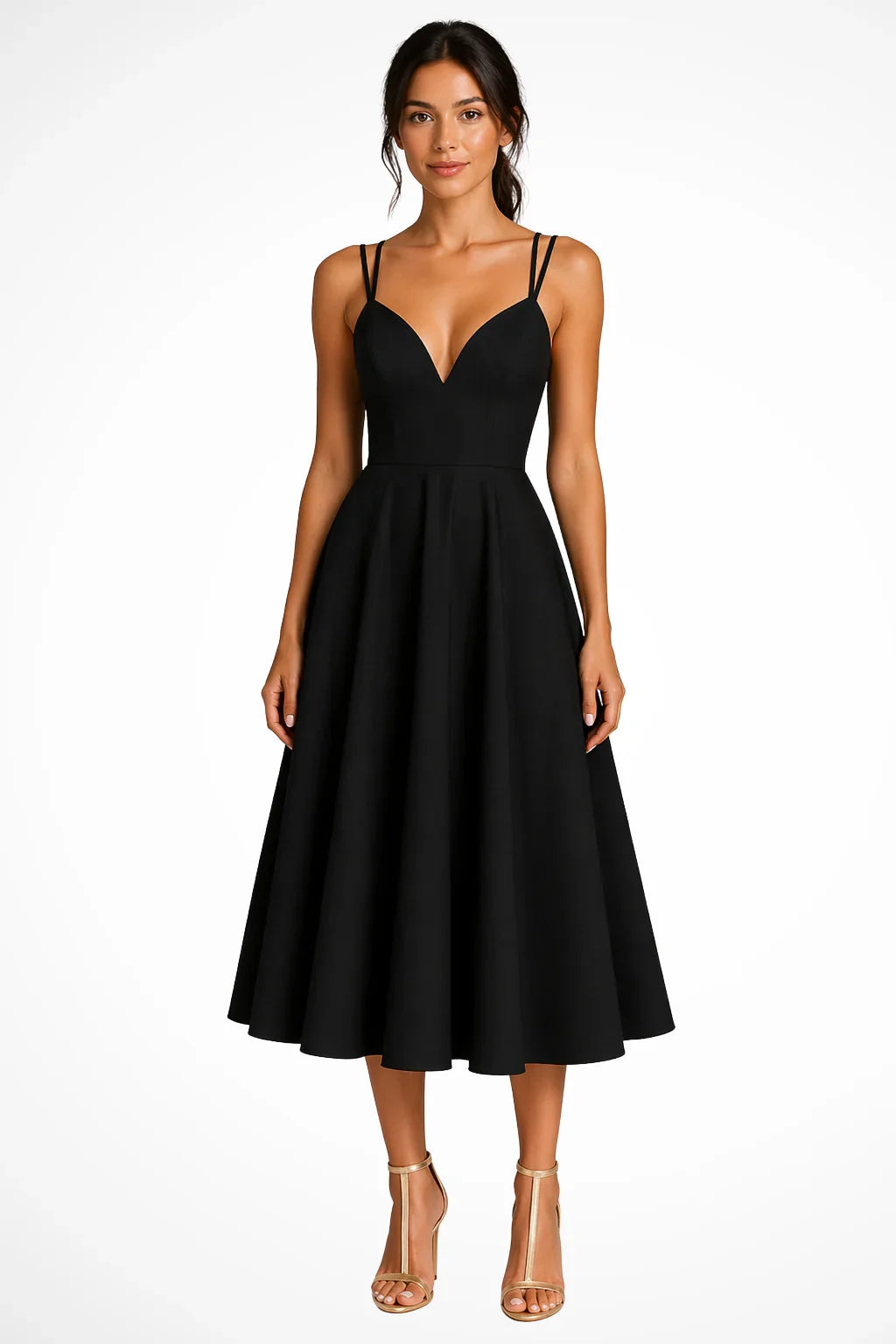 Brenda | Women's Wedding Guest A Line Midi Dress with Strappy Neckline
