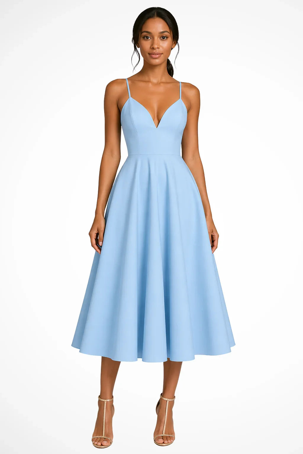 Brenda | Women's Wedding Guest A Line Midi Dress with Strappy Neckline
