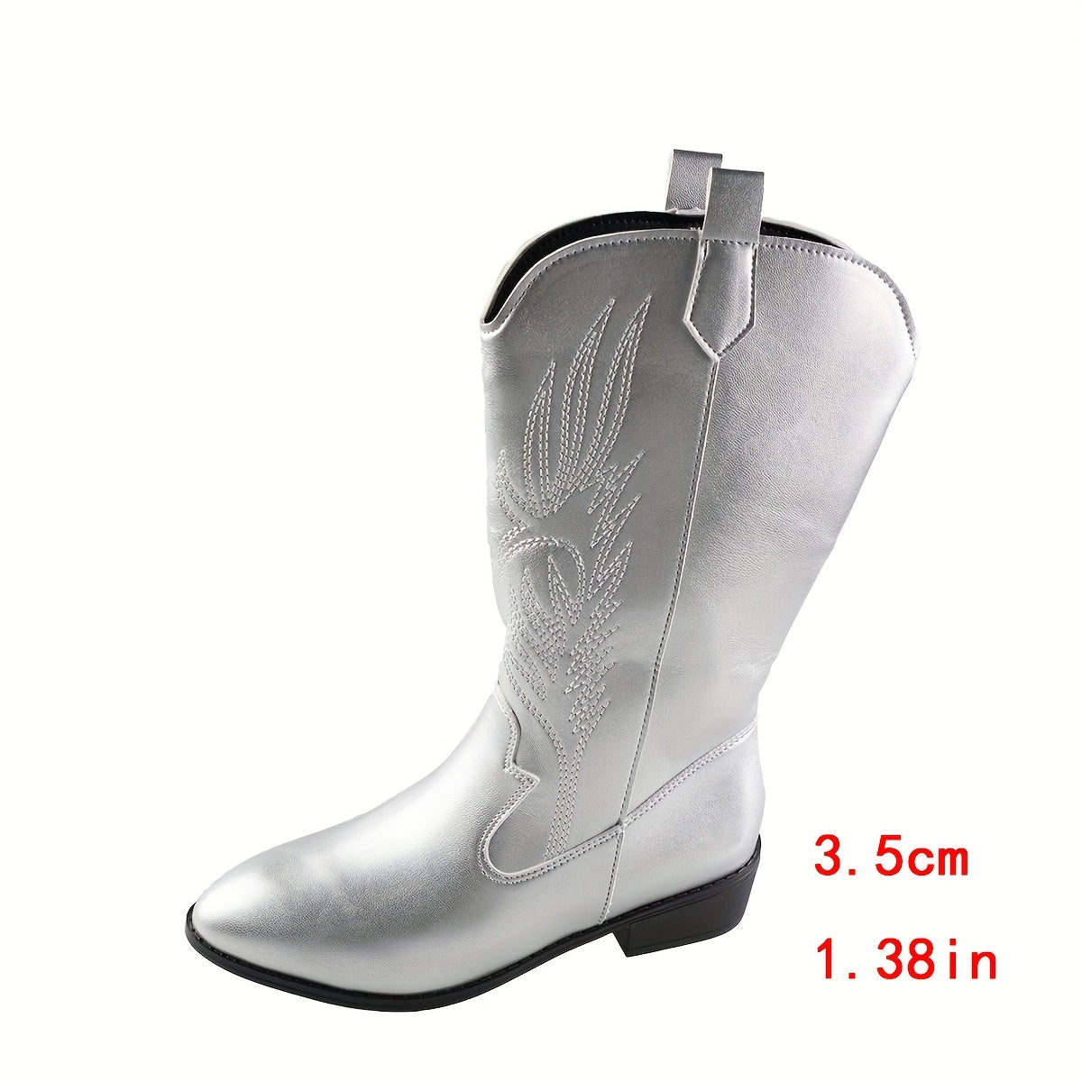 Women's Heeled Boots with Embroidery | Size 5.5-12 | Light Grey